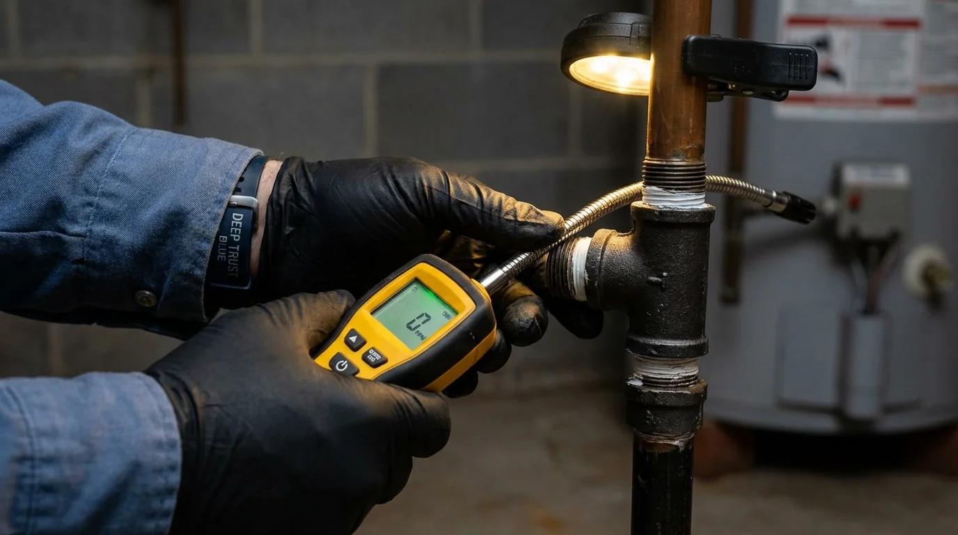 Gas leak detection with electronic sniffer by Johns Plumbing LLC in Audubon